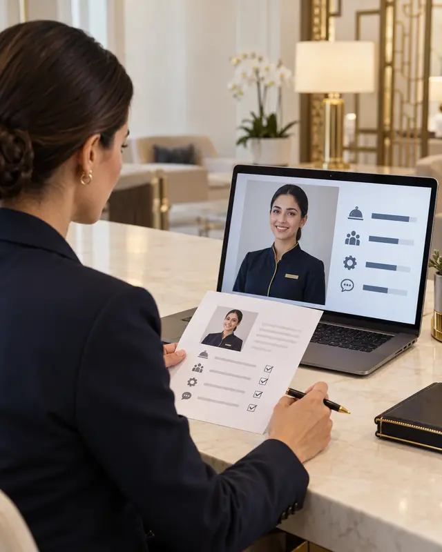 Illustration of a recruiter comparing a candidate profile with job requirements